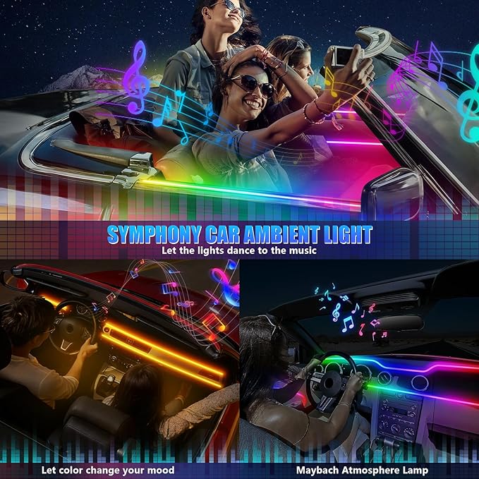 Dreamcolor Acrylic Interior Car LED Strip Light with Wireless APP, RGB 14 in 1 with 175 inches 600 LEDs Fiber Optic Car Ambient Lighting Kits, Music Sync Function Neon LED Strip for Car Accessories