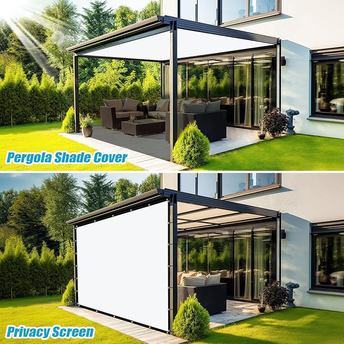 Amagenix 90% Pergola Shade Cover 7' X 24' Sun Shade Cloth with Grommets for Outdoor Garden Patio Porch, Commercial Grade 200 GSM - Cable Zip Ties Included (We Customized) GN108, White