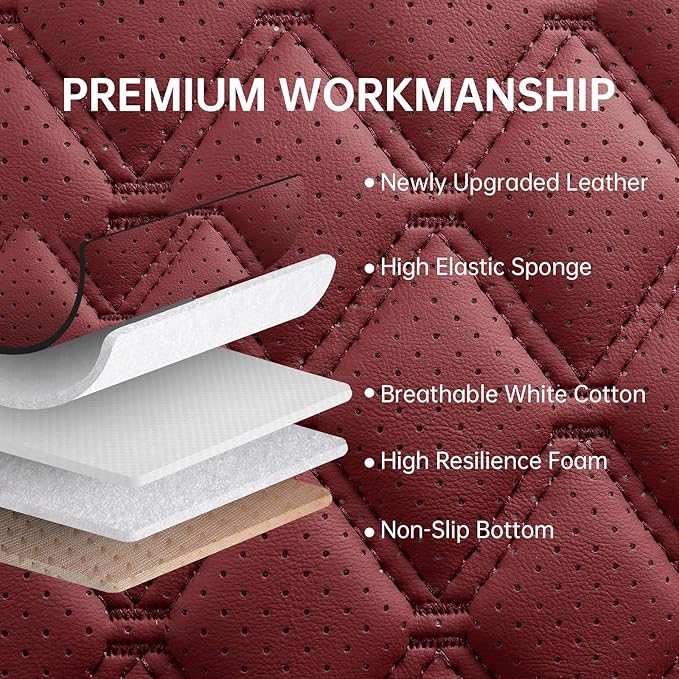 Car Seat Covers Front Seats Burgundy, Luxury Faux Leather Women Waterproof Non-Slip Seat Protector Universal Fit for Most Cars SUVs Trucks Pick-ups Car Accessories Interio(Wine Red-Front Seats)