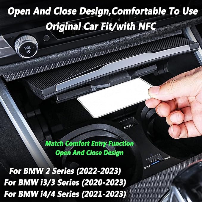 Wireless car Charger Supports Original car with NFC, 15W Fast Mobile Phone Charging Pad for BMW 2 Series (2022-2023) i3/3 Series (2020-2023) i4/4 Series (2021-2023)