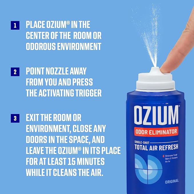 Ozium Air Sanitizer Odor Eliminator Spray, 2 oz Single Shot Total Air Refresh & Car Air Freshener - Linen - 4 Pack