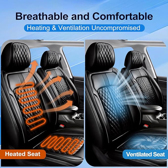 Fit Equinox Car Seat Covers (Front Pair) for Select Chevrolet/Chevy Equinox 2007-2026 - Premium Full Coverage Leather, Airbag Compatible, Waterproof & All Weather Seat Cushion Protector, Black