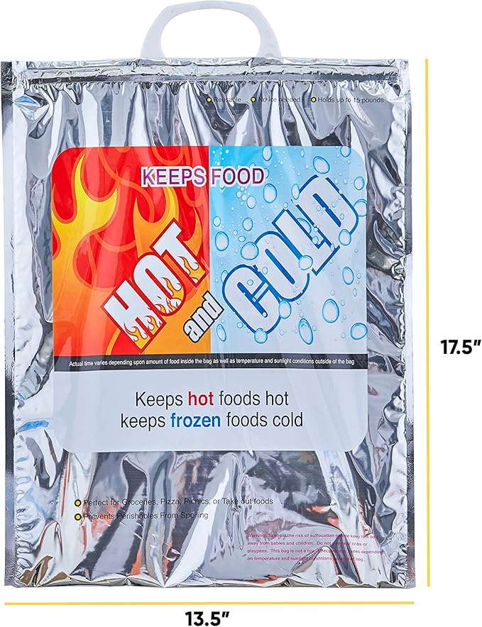 Superio Hot and Cold Insulated Bags for Food Delivery, Grocery Shopping Bags, Food Storage for Hot and Frozen Food for Travel, Disposable Cooler Bag, Reinforced Thermal Lunch Bag (6, 13.5"x17.5")