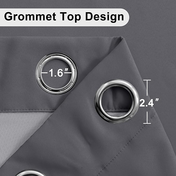 XWZO 100% Blackout Curtain Panels - Thermal Insulated Black Liner Curtains, Noise Reducing and Heat Blocking Drapes for Hall and Studio Windows with Tiebacks, Dark Grey, W42 x L54, Set of 2