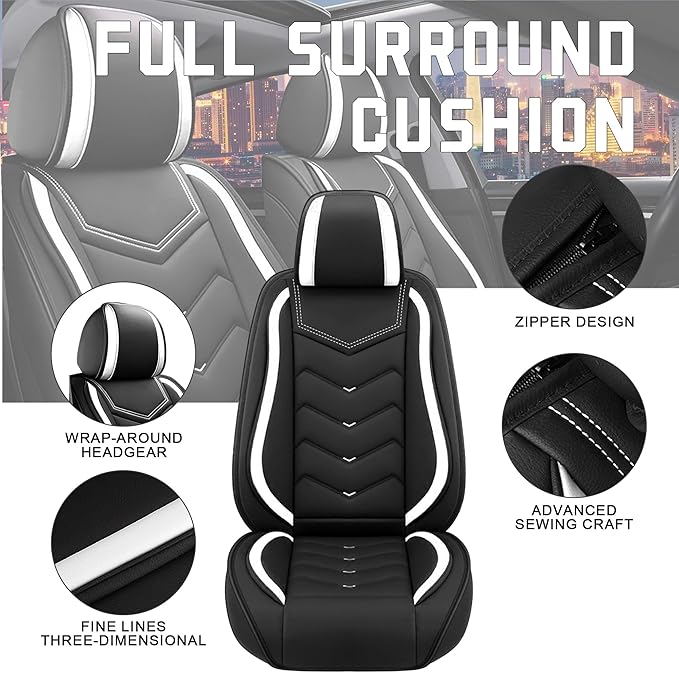 CTDS Car Seat Covers for Chevy Malibu 2000-2026, Stylish Sport Seat Cover, Premium Nappa Leather Car Seat Cover. Automobile Seat Covers Sets.(Standard 5 Seats/Black White)