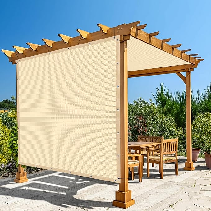 Amagenix 90% Pergola Shade Cover 12' X 14' Sun Shade Cloth with Grommets for Outdoor Garden Patio Porch, Commercial Grade 200 GSM - Cable Zip Ties Included (We Customized) GN108, Wheat