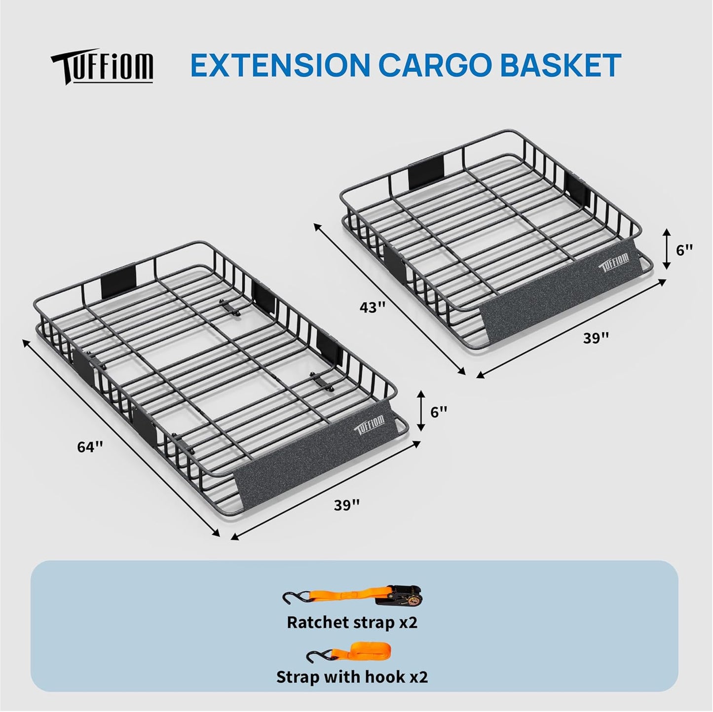 Bonnlo 250lbs Extendable Rooftop Cargo Carrier, 64×39×6inch Universal Roof Rack Basket with 4×Straps, Car Top Rack Luggage Holder for SUV/Truck/Van