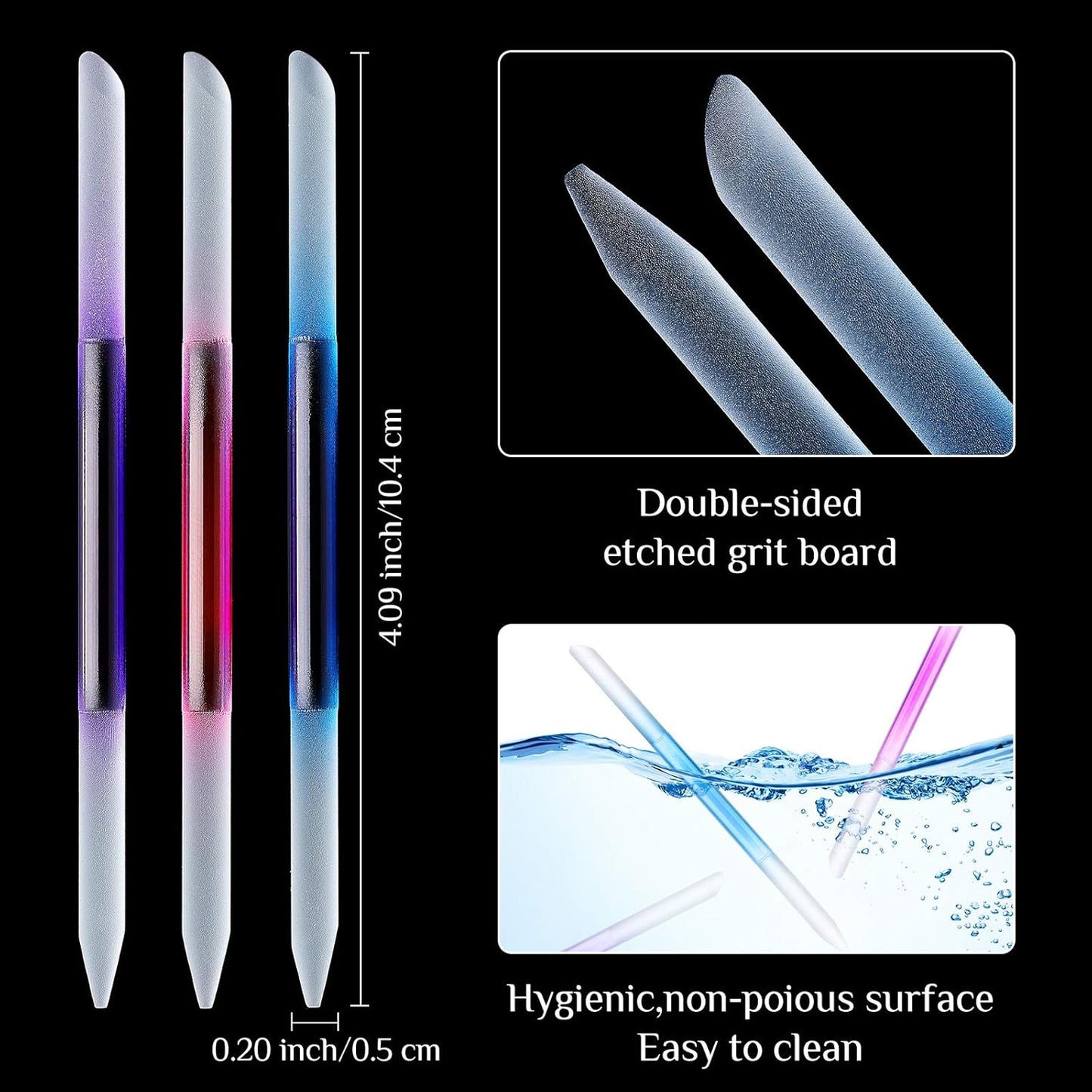 Maitys 6 Pieces Glass Cuticle Pusher Glass Cuticle Stick Set Double Sided Crystal Nail Files Precision Manicure Pedicure Pusher Tools(Pink, Blue, Purple, Orange, Yellow, Green)