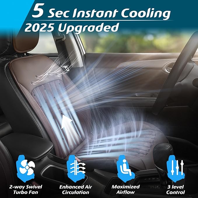 Paffenery 2025 Upgraded Cooling Car Seat Cover Front Seat, 12V-24V Ventilated Cooling Car Seat Cushion, Cooled Seat Cover for Car SUV Truck Universal Fit, Fashion Brown