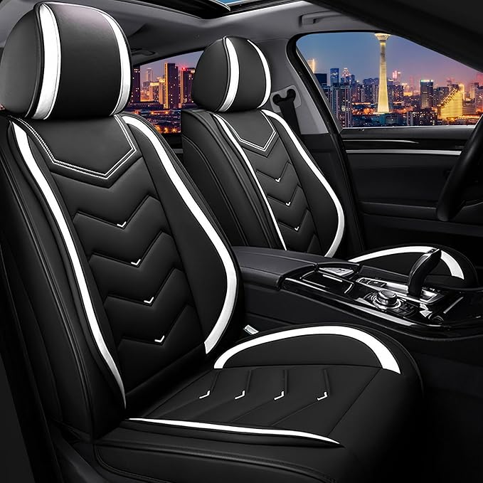 CTDS Car Seat Covers for Ford F-150 2000-2026, Stylish Sport Seat Cover, Premium Nappa Leather Car Seat Cover. Automobile Seat Covers Sets.(Standard 2 Seats/Black White)