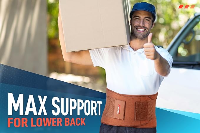 FEATOL Back Brace for Lower Back Pain, Breathable Back Support Belt for Women & Men with Lumbar Pad, Lumbar Support Belt for Heavy Lifting & Work, Scoliosis, Brown, S/M(Circumference:24.4-30")