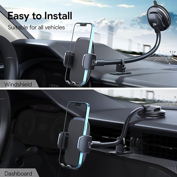 FESIYOYE Phone Mount for Car [6.2in Flexible Arm] Cell Phone Holder for Windshield Dashboard [Washable Strong Suction] Automotive Accessories Car Mount for iPhone Android Smartphone Universal Cradles