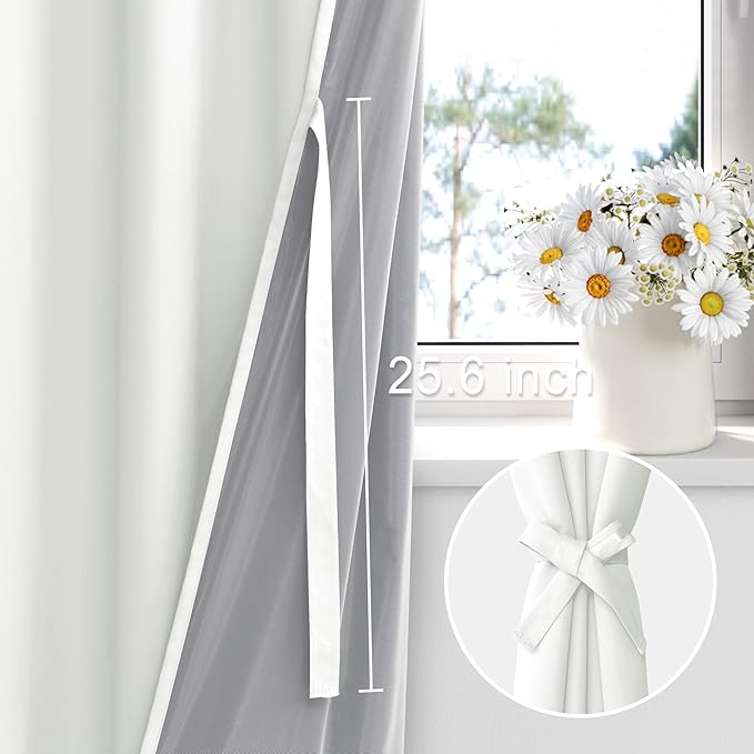 XWZO 100% Blackout Curtains 54 Inches Long with Tiebacks- Heat and Full Light Blocking, Thermal Insulated Window Panels with Grommets for Bedroom/Nursery/Office, Ivory, W52 x L54, Set of 2 Draperies