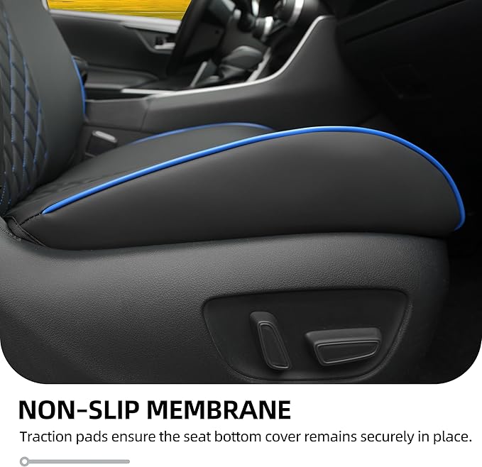 Lolcar RAV4 Seat Covers Custom Fit for Toyota RAV4 2019 2020 2021 2022 2023 2024 2025 LE,XLE,XLE Premium,Limited,Airbag Compatible,Seat Cover Full Set for SUV, Leather（ Black with Blue Trim）