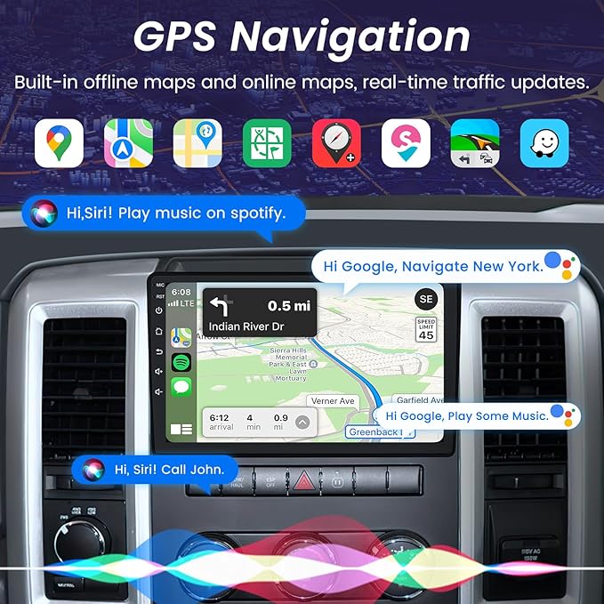 8Core+4GB RAM Android 13 Car Radio for Dodge RAM 1500 2500 3500 2009-2012: 1280 * 800 IPS Touchscreen Car Stereo Replacement with Wireless CarPlay Android Auto HD Backup Camera Bluetooth GPS FM RDS