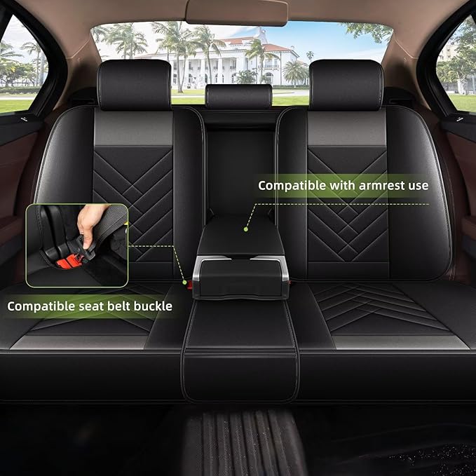 AOMSAZTO Car Seat Covers Fit for Kia Seltos 2021-2025 2026 Full Set Premium Seat Covers Waterproof Leather Automotive Seat Cushion Protector Compatible with Airbag(5 Seats,Grey)