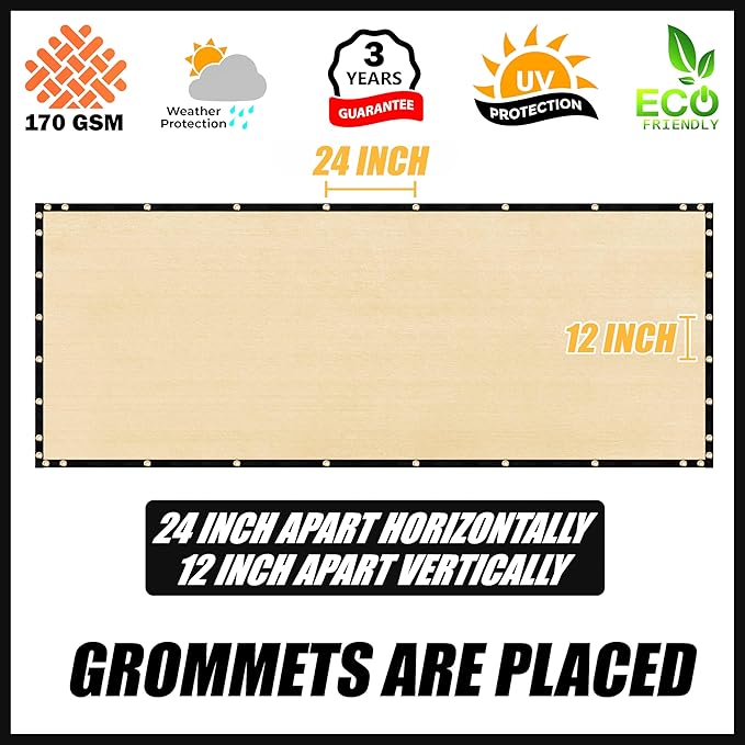 Royal Shade Custom Size 5' x 13' Beige Fence Privacy Screen Windscreen Cover Netting Mesh Fabric Cloth - Cable Zip Ties Included (We Make Custom Size)