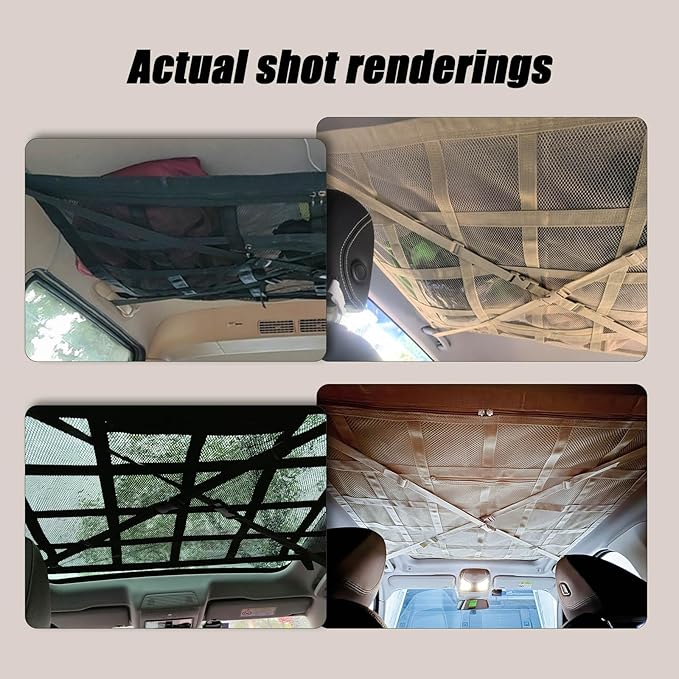 Overhead Car Organizer, Compatible with Ford F-150 XL/Raptor 2010-2025 Car Roof Storage Net Universal Car Ceiling Storage for Camping Storage Bag,Black-Small