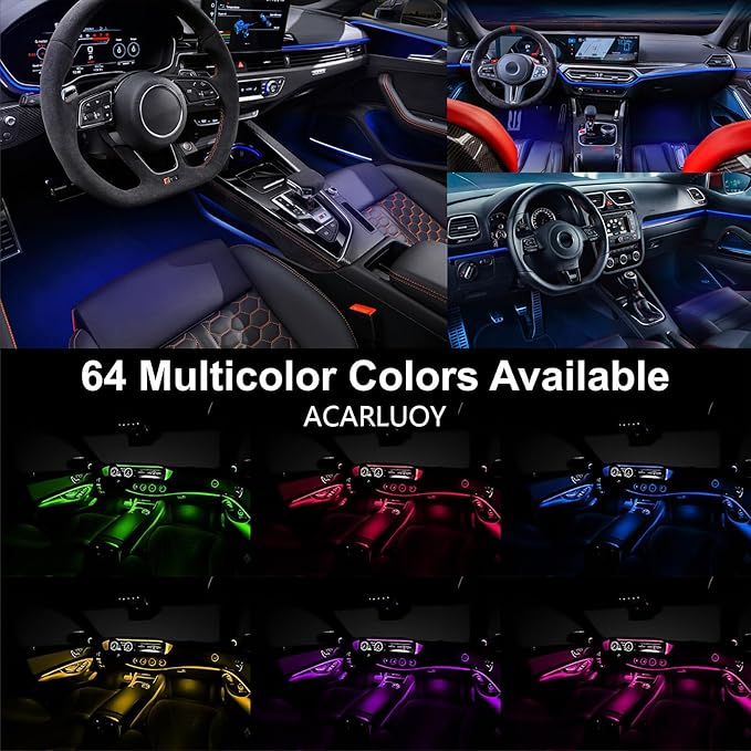 Acrylic Car LED Ambient Light, Fiber Optic Interior Light Strip, 24 Million Types, Ambient Light KKT that Swings with The Melody of Music (Dreamcolor 10 in 1)