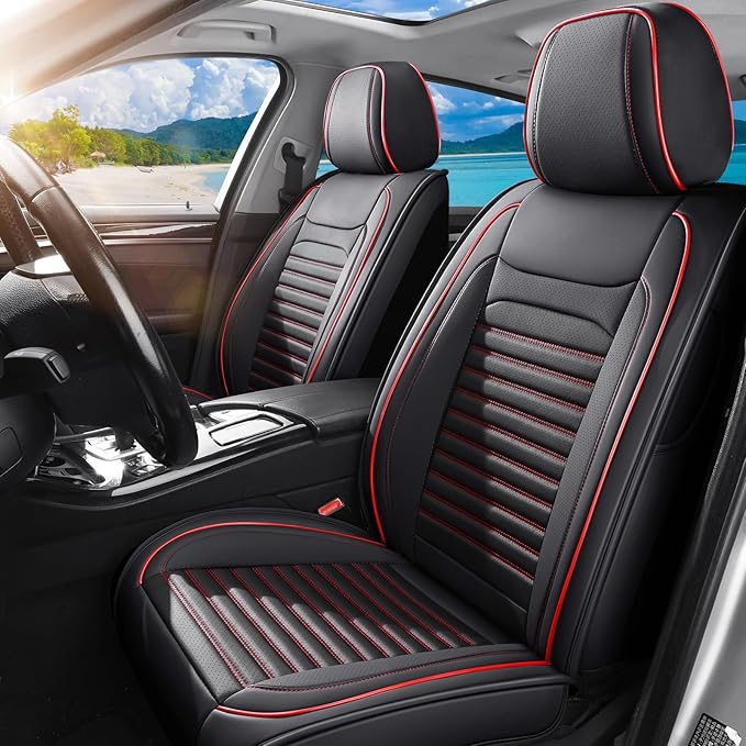 Car Seat Covers Full Set Fit for Toyota Avalon 2001-2022, Premium Faux Leather Car Seat Protector,Breathable Anti-Slip Full Wrapping Edge Seat Covers(Black&Red,Full Set)
