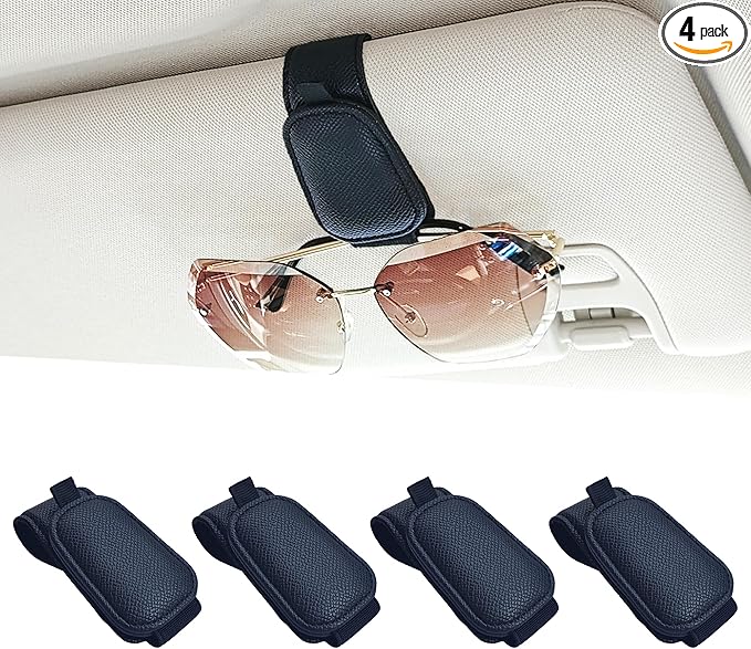 Yuoyar 4 Packs Magnetic Sunglass Holder for Car Visor - Universal Sunglasses Clip for Different Size Eyeglasses - Convenient Interior Car Accessories (4Pcs Black)
