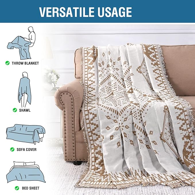 H.VERSAILTEX Reversible Sofa Cover Couch Cover for Dog Sofa Slipcover for Most Shape Sofa Furniture Protector with Tassels Sectional Couch Cover (X-Large: 71" x 118", Sand/White)