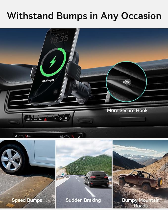 INIU Qi2 Certified 15W Car Phone Holder Wireless Charger, Ultra-Stable 22N for MagSafe Car Mount Charger with Cooling Fins & RGB Lighting Only for iPhone 16/15/14/13/12 Series, Purple
