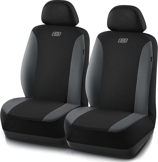 Skechers Seat Covers, Premium Breathable Polyester Car Seat Covers, Car Seat Covers Front Seats Airbag Compatible, Automotive Comfort for Most Cars, Vans, Trucks, SUVs (Two Front, Grey)