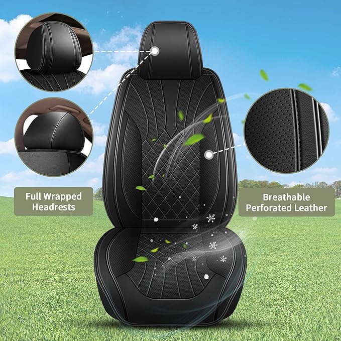Car Seat Covers Front Pair for Subaru Legacy 1995-2023 2024 2025: Breathable Perforated Leather Seat Cover (Black)