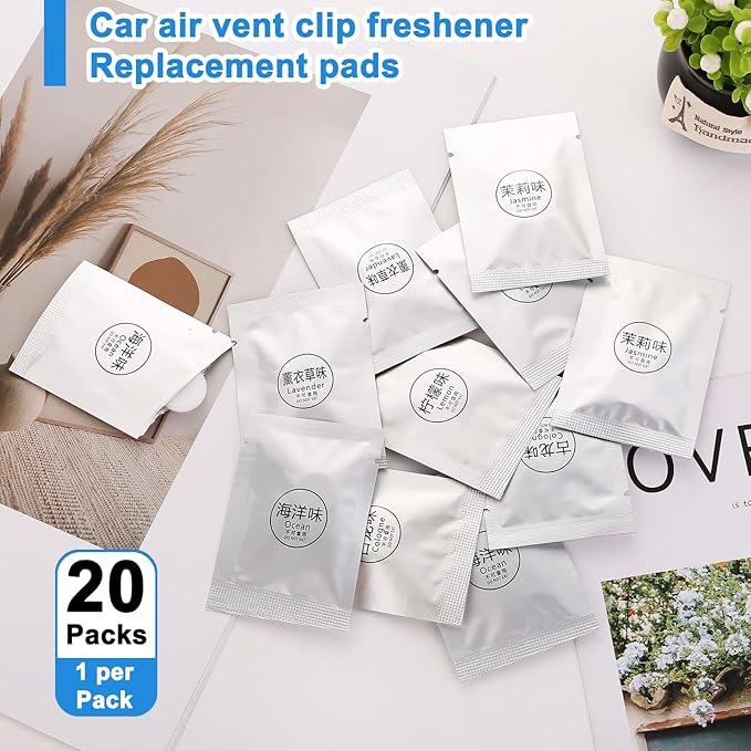 20 Pack Lavender & Rose Car Air Freshener Refill Fragrance Tablets, Car Scents Pads for Car Air Freshener Vent Clips