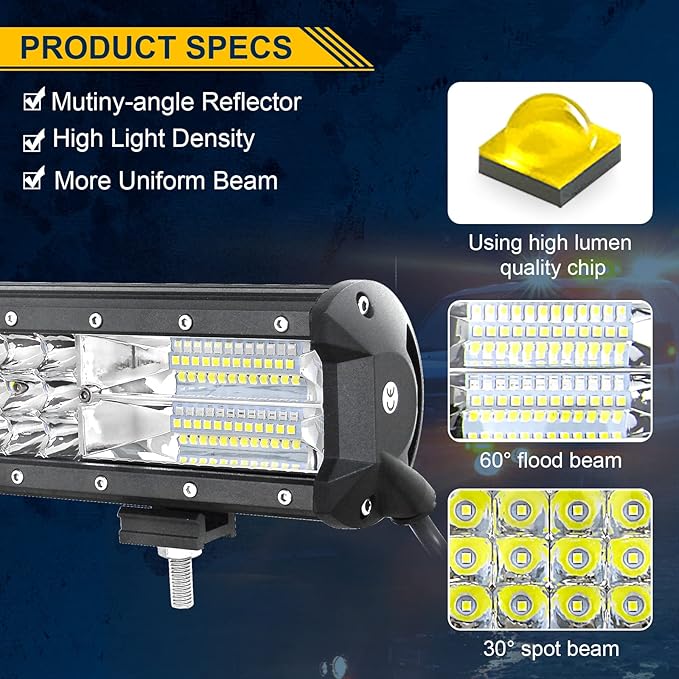 AUXTINGS 15 inch 216W LED Light Bar Triple Row Spot Flood Combo Beam Off Road Lights Waterproof Work Light with Wiring Harness for JP Trucks SUV ATV UTV Boat Lights, 12V 24V