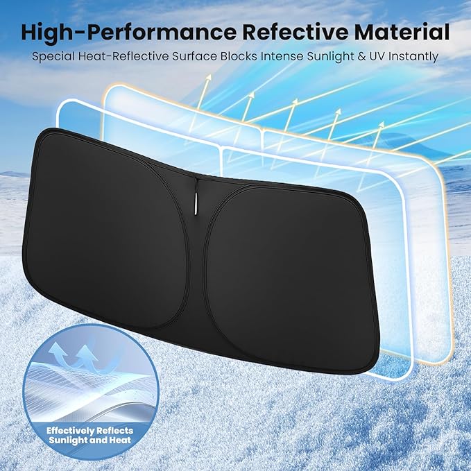 Windshield Sun Shade for Chevrolet Equinox 2018-2023, 2024, 2025, 2026 – Custom Fit Sun Shield with Mirror Cut‑Out, Blocks Heat & UV, Foldable with Storage Pouch - Chevy Equinox Windshield Sunshade