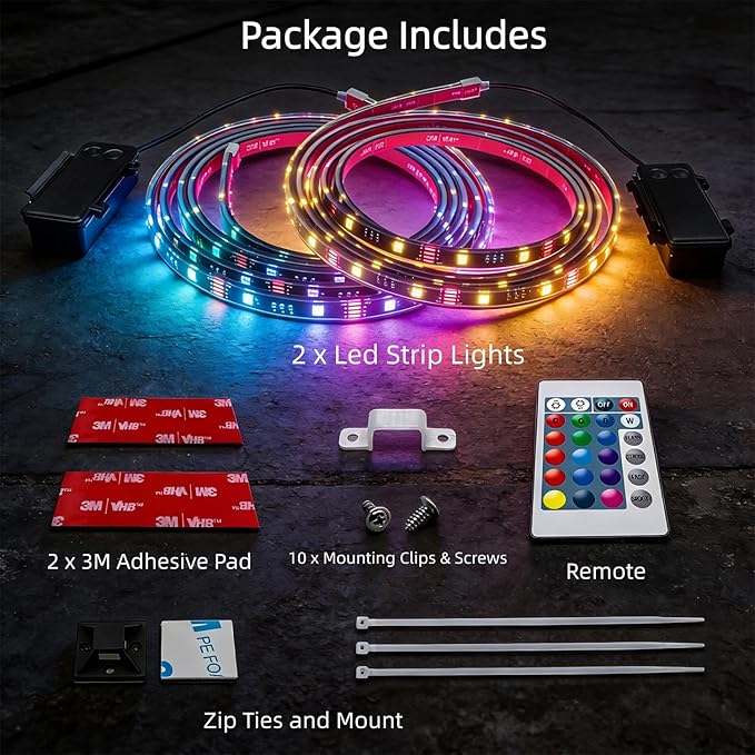 Battery Powered Golf Cart Canopy Lights, 2 Pack 8FT IP68 Fully Waterproof Golf Cart Roof Light Strip with Remote, Golf Carts Underglow RGB Led Strip Lights for EZGO Yamaha Marine Boat Kayak SUP UTV
