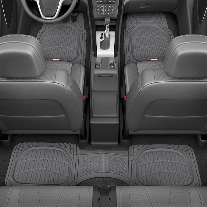 Motor Trend FlexTough™ Contour Heavy Duty Rubber Car Floor Mats with Cargo Liner - All Weather Full Set Front & Rear Floor Mats fits Most Cars Truck SUV, Automotive Floor Mat