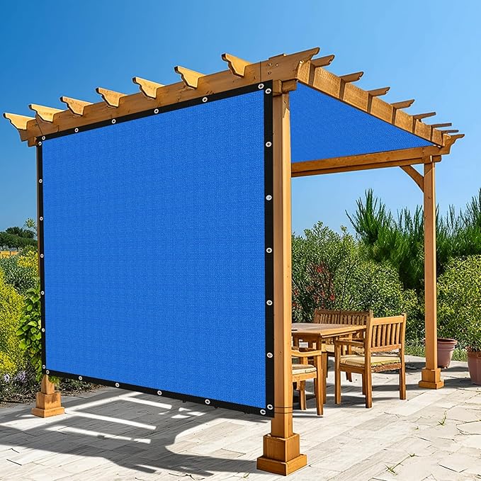 Amagenix 90% Pergola Shade Cover 7' X 7' Sun Shade Cloth with Grommets for Outdoor Garden Patio Porch, Commercial Grade 200 GSM - Cable Zip Ties Included (We Customized) GN108, Blue