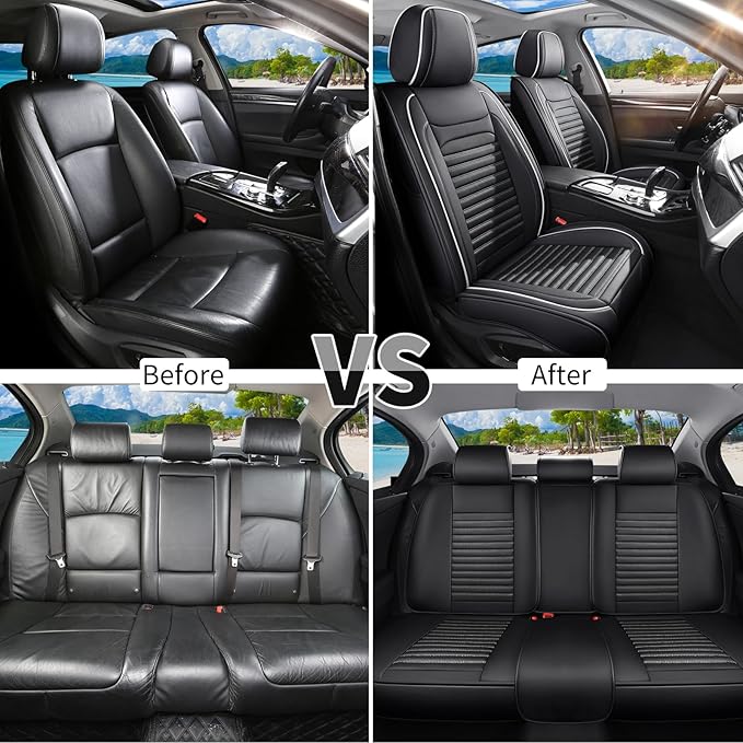Car Seat Covers Full Set Fit for Toyota Avalon 1997-2022, Premium Faux Leather Car Seat Protector, Breathable, Anti-Slip, Comfortable & Durable (Black&White,Full Set)