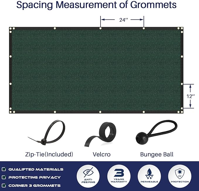 Windscreen4less Privacy Fence Screen Heavy Duty Windscreen Fencing Mesh Fabric Shade Net Cover with Brass Grommtes for Outdoor Wall Garden Yard Pool Deck, 8'x57' Green