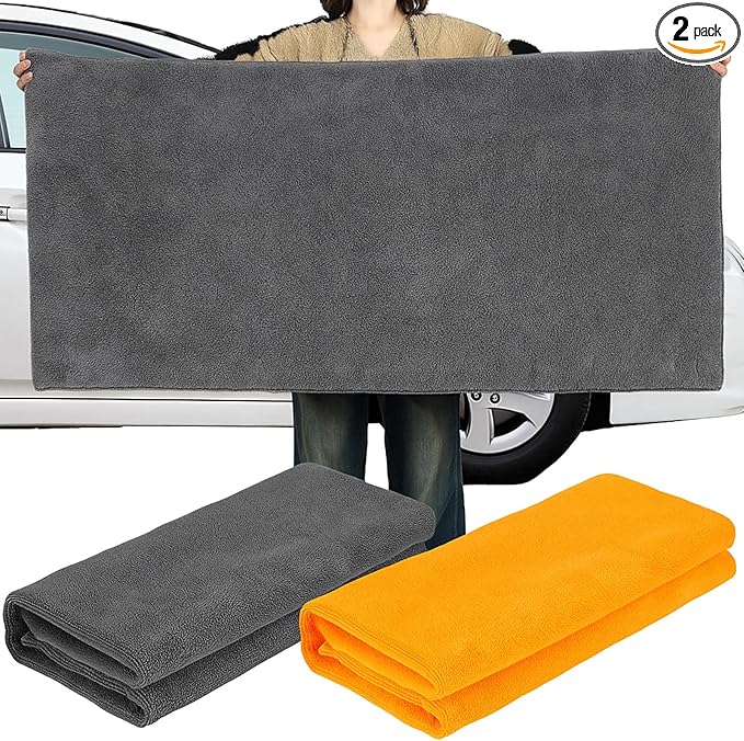 Mindsoft 2 Pcs Giant Car Drying Towel 55'' x 28'' Microfiber Towels Great Thick Soft Plush Towel Streak Free Lint Free Reusable Cars Accessories Highly Absorbent Quick Effortless Dry for Car Truck Suv
