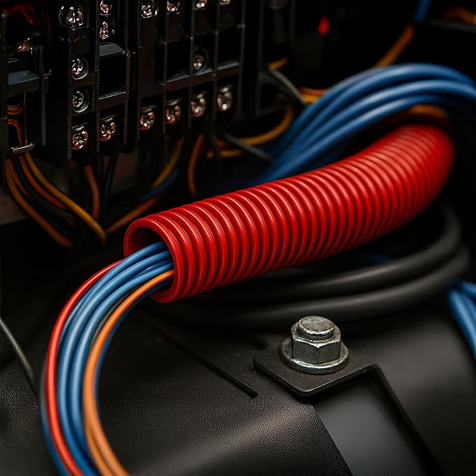 Electriduct Split Wire Loom Tubing Polyethylene Corrugated Flexible Conduit - 3/4" Nominal Size - 100 Feet - Red