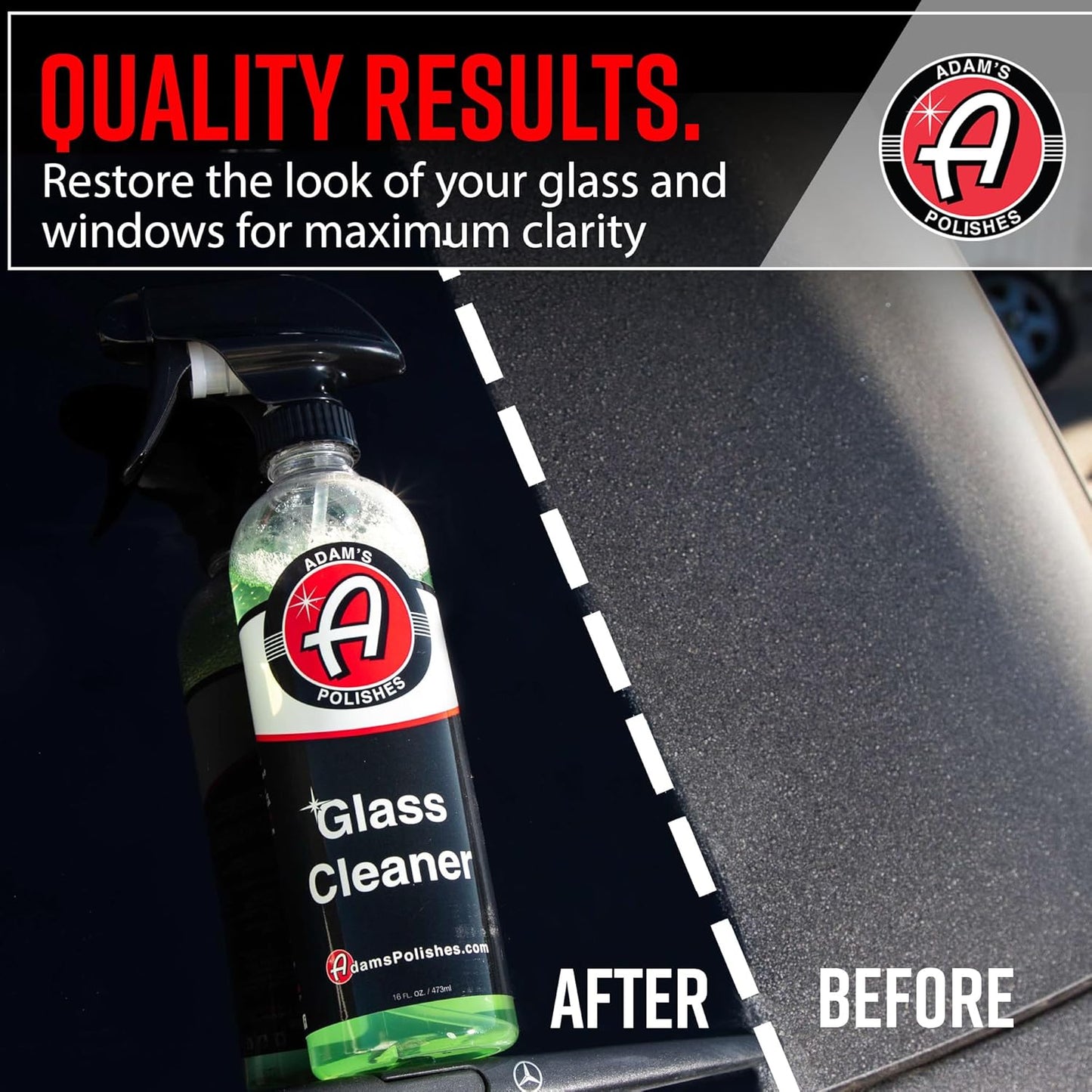Adam's Polishes Glass Cleaner - Car Window Cleaner | Car Wash All-Natural Streak Free Formula For Car Cleaning | Safe On Tinted & Non-Tinted Glass | Won’t Strip Car Wax or Paint Protection