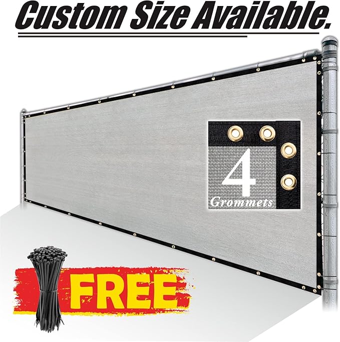 Royal Shade Custom Size 5' x 123' Grey Fence Privacy Screen Windscreen Cover Netting Mesh Fabric Cloth - Cable Zip Ties Included (We Make Custom Size)