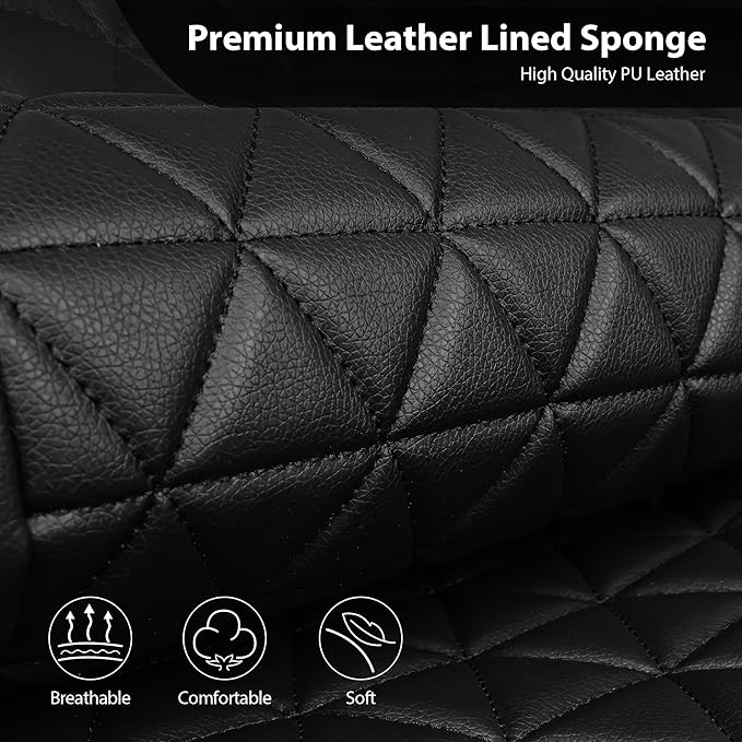 CAR PASS Bling Diamond Black Leather Car Seat Covers for 2 Front Interior Sets, Waterproof Shining Glitter Sparkly Crystal Universal Armrest Fit Automotive Truck SUV Cute Women Girl, Red Rhinestone