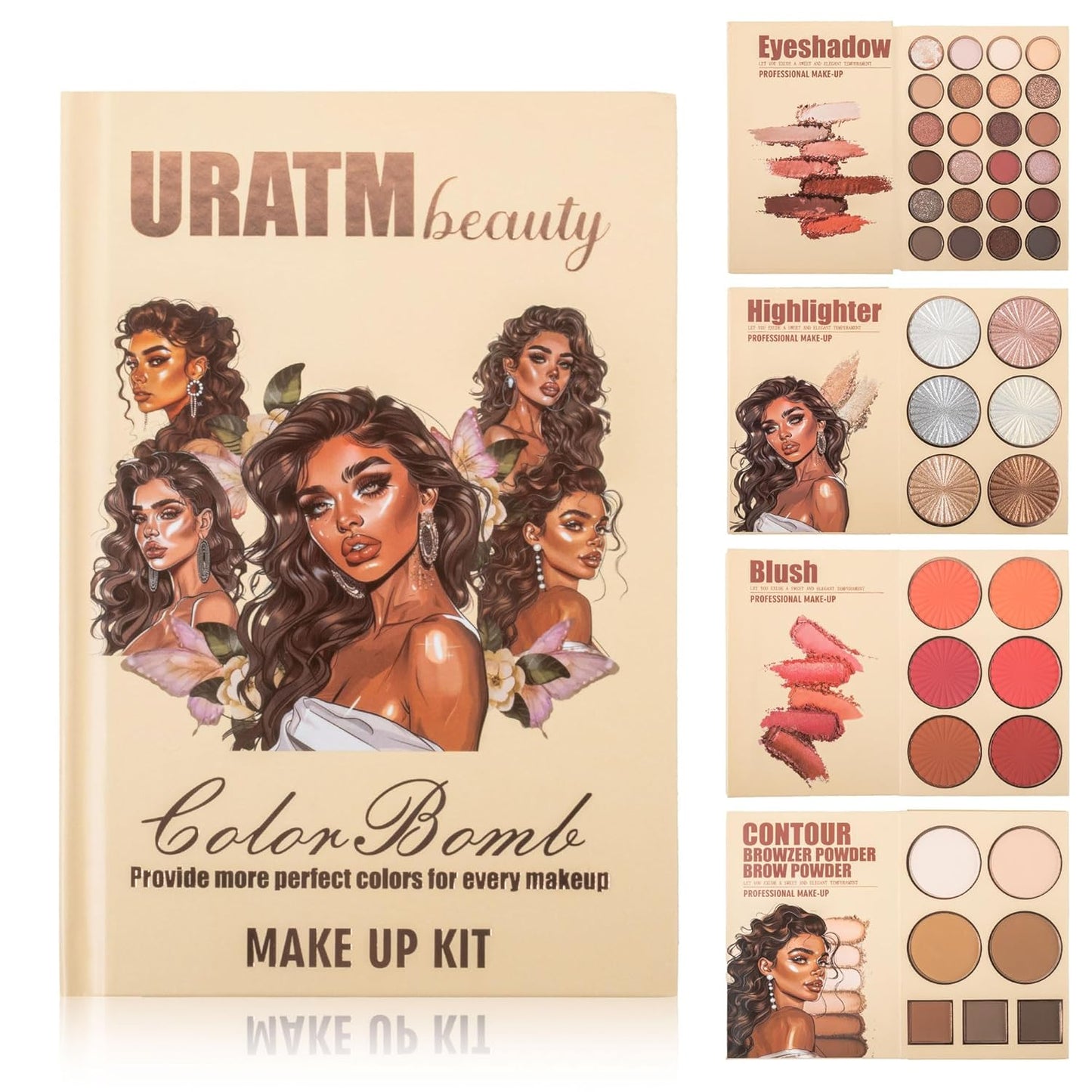 4-Layer Book-Style Foldable Makeup Palette Set | Portable & Long-Lasting | Contour Blush Highlight Eyeshadow, Professional 43 Shades, Suitable for Multiple Skin Tones & Makeup Looks, Gift Idea