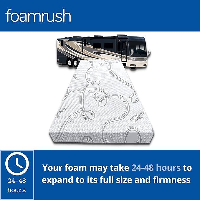 FoamRush 6-Inch Bunk (35" x 79") High Density Foam RV Mattress Replacement with Cotton Cover, Medium Firm, Pressure Relief, Travel Camper Trailer Truck, Made in USA, CertiPUR-US Certified