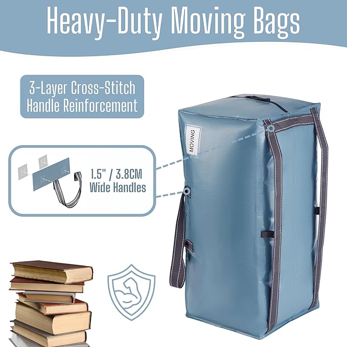 VENO 4 Pack Heavy Duty Moving Bags with Backpack Straps, Zippers & Handles, Extra Large Packing Bags for College Dorm Essentials, Moving Supplies Alternative to Cardboard Moving Boxes