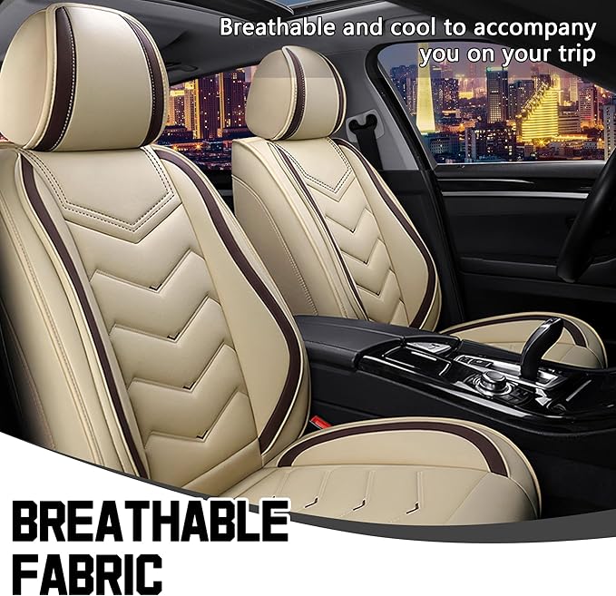 CTDS Car Seat Covers for Toyota RAV4 2000-2026, Stylish Sport Seat Cover, Premium Nappa Leather Car Seat Cover. Automobile Seat Covers Sets.(Standard 2 Seats/Beige)