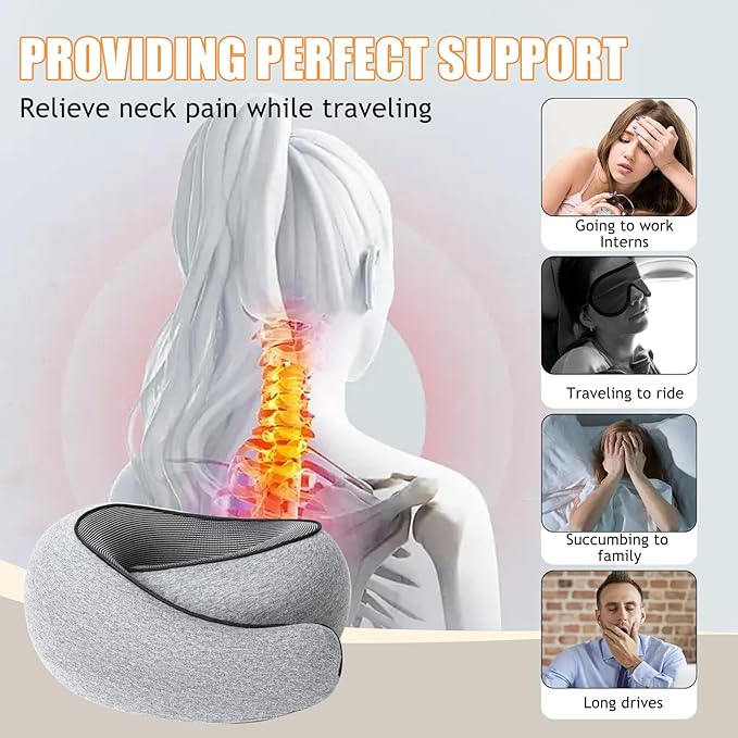Neck Travel Pillow Upgraded Travel Neck Pillow for Airplane Memory Foam Travel Pillow for Airplanes Offices and Cars Headrest Sleep, Portable Plane Accessories