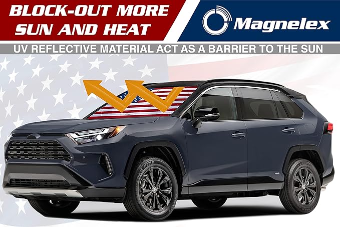 American Flag Windshield Sun Shade, High-Resolution Car Shield with Mirror Cut-Out for Automotive Interior Protection Heat Reduction, Folding Sunshade Storage Bag - Medium, Original