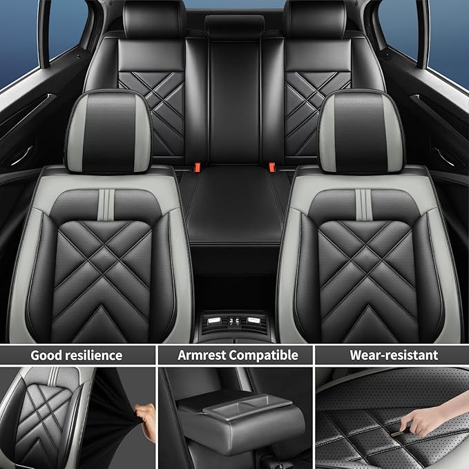 CX-3 Car Seat Covers Fit for Mazda CX-3 2016-2021, Full Coverage Premium Leather Waterproof Breathable Seat Covers, Automotive Seat Protectors, Airbag Compatible(Full Set Seats, Black Gray)