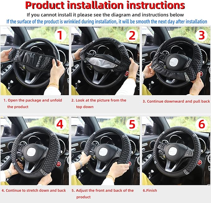 Bling Car Steering Wheel Cover, 15 Inch Rhinestones Soft Leather Elastic Steering Wheel Protector, Sparkly Crystal Diamond for Women Girls, Car Interior Accessories for Most Cars (Red)
